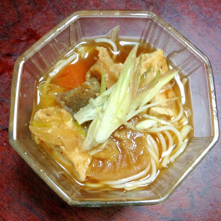 モツ煮リメイク☆素麺【鶏ガラスープでラーメン風？】